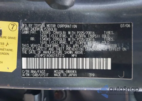 2006 Toyota Highlander V6 z USA, uszkodzony, nr VIN JTEHP21A060187312